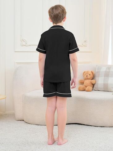 QZH.DUAO Pajamas For Boys, Lyocell From Bamboo Pajamas Kids Soft Short Sleeve 2-Piece Pjs Set Kids Sleepwear For Ages 5-14 in Saudi Arabia