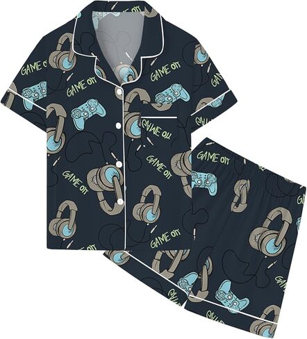 QZH.DUAO Pajamas For Boys, Lyocell From Bamboo Pajamas Kids Soft Short Sleeve 2-Piece Pjs Set Kids Sleepwear For Ages 5-14 in Saudi Arabia