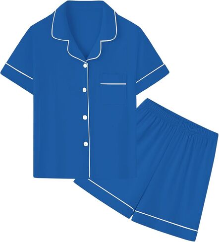 QZH.DUAO Pajamas For Boys, Lyocell From Bamboo Pajamas Kids Soft Short Sleeve 2-Piece Pjs Set Kids Sleepwear For Ages 5-14 in Saudi Arabia