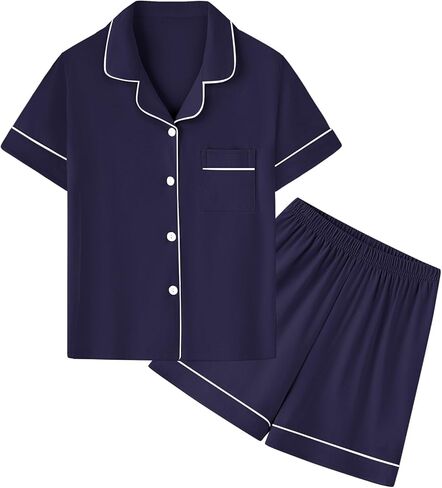 QZH.DUAO Pajamas For Boys, Lyocell From Bamboo Pajamas Kids Soft Short Sleeve 2-Piece Pjs Set Kids Sleepwear For Ages 5-14 in Saudi Arabia