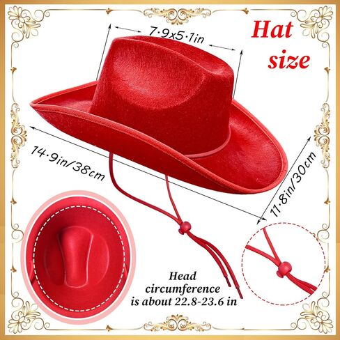 Red Felt Cowboy Hat,Western Cowgirl Hats with Wind Lanyard for Cosplay Classic Role Bride Costume Accessories Wedding Party Supplies Women Men Boys Girls in Kuwait