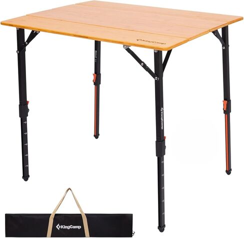 KingCamp Bamboo Folding Table with Visual Adjustable Height Aluminum Scale Legs,Portable Outdoor Camping Table with Carry Bag Roll Up Table Top Camp Tables for Picnic, Party, Beach,Indoor in Kuwait