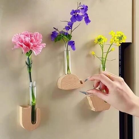 Magnetic Refrigerator Vase with Whale Base, Test Tube Design Plant Holder for Hydroponic Herbs & Flowers, Decorative Fridge Accessory for Kitchen Home in Saudi Arabia