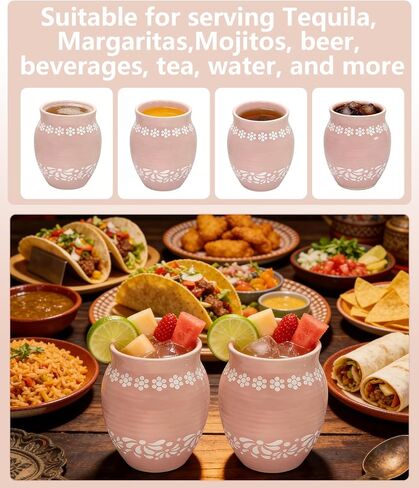 Mexican Style Ceramic Small Vases, 6-Pack Pink Flower Pots with Hand-Painted Daisy & Leaf Patterns, 16oz Decorative Vases for Home Decor, Party Centerpieces, Succulents & Crafts in Kuwait