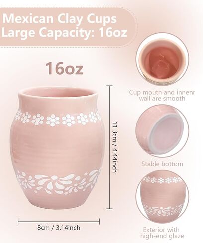 Mexican Style Ceramic Small Vases, 6-Pack Pink Flower Pots with Hand-Painted Daisy & Leaf Patterns, 16oz Decorative Vases for Home Decor, Party Centerpieces, Succulents & Crafts in Kuwait