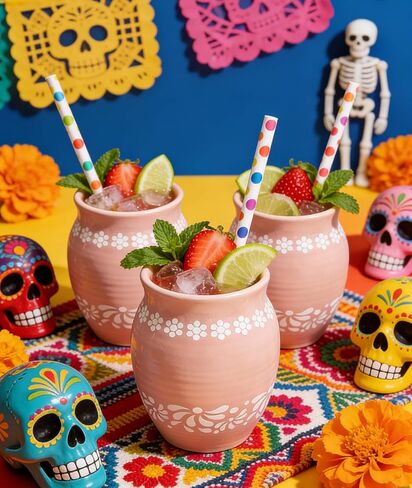 Mexican Style Ceramic Small Vases, 6-Pack Pink Flower Pots with Hand-Painted Daisy & Leaf Patterns, 16oz Decorative Vases for Home Decor, Party Centerpieces, Succulents & Crafts in Kuwait