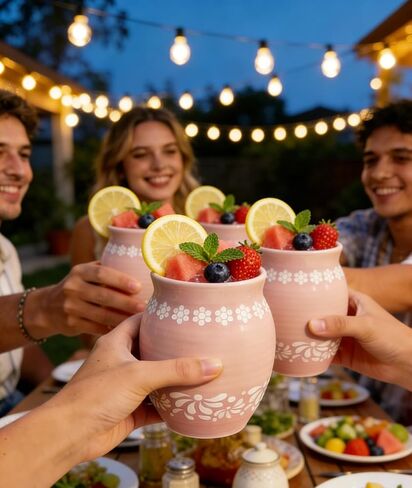 Mexican Style Ceramic Small Vases, 6-Pack Pink Flower Pots with Hand-Painted Daisy & Leaf Patterns, 16oz Decorative Vases for Home Decor, Party Centerpieces, Succulents & Crafts in Kuwait