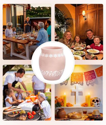 Mexican Style Ceramic Small Vases, 6-Pack Pink Flower Pots with Hand-Painted Daisy & Leaf Patterns, 16oz Decorative Vases for Home Decor, Party Centerpieces, Succulents & Crafts in Kuwait