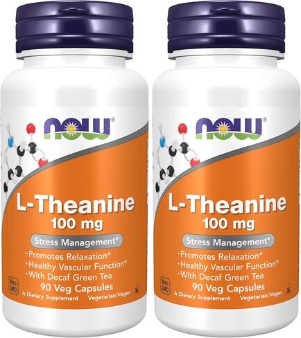 NOW Foods Supplements, L-Theanine 100 mg with Decaf Green Tea, Stress Management*, 90 Veg Capsules in Saudi Arabia