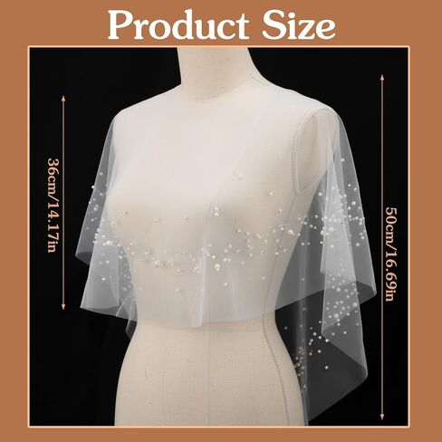 شال لؤلؤي للنساء، شالات زفاف من التول اللؤلؤي، غطاء فستان زفاف أنيق، مع اللؤلؤ وأحجار الراين للنساء والفتيات والحفلات الرسمية (أبيض) in Kuwait