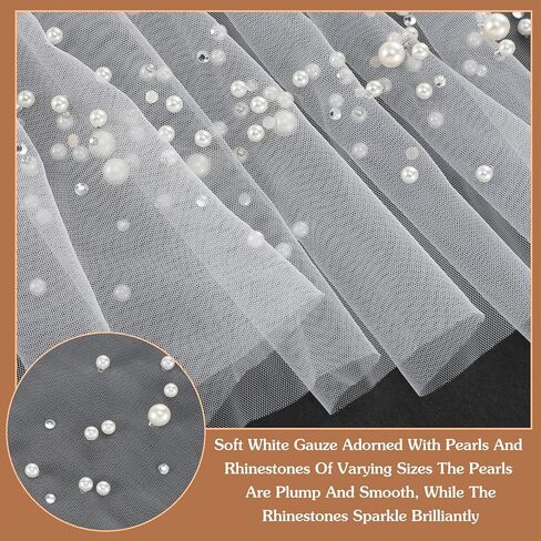 شال لؤلؤي للنساء، شالات زفاف من التول اللؤلؤي، غطاء فستان زفاف أنيق، مع اللؤلؤ وأحجار الراين للنساء والفتيات والحفلات الرسمية (أبيض) in Kuwait