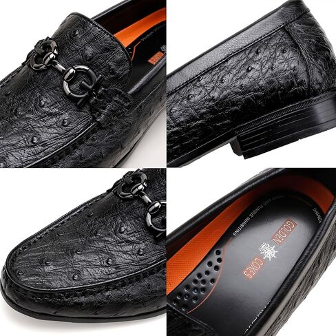 Black Casual Men's Genuine Leather Penny Loafers, Premium Ostrich Patterned Buckle Dress Loafer Shoes Slip on Wedding Party Loafer for Mens in Saudi Arabia