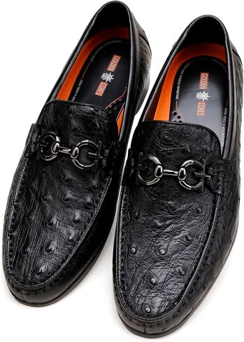 Black Casual Men's Genuine Leather Penny Loafers, Premium Ostrich Patterned Buckle Dress Loafer Shoes Slip on Wedding Party Loafer for Mens in Saudi Arabia