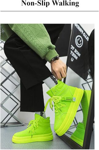 Men's High Top Boots Sneakers - Fashion Lace-Up Boots,Casual Skate Shoes, Lightweight Breathable Streetwear for Comfortable Non-Slip Walking in Kuwait