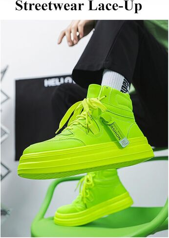 Men's High Top Boots Sneakers - Fashion Lace-Up Boots,Casual Skate Shoes, Lightweight Breathable Streetwear for Comfortable Non-Slip Walking in Kuwait