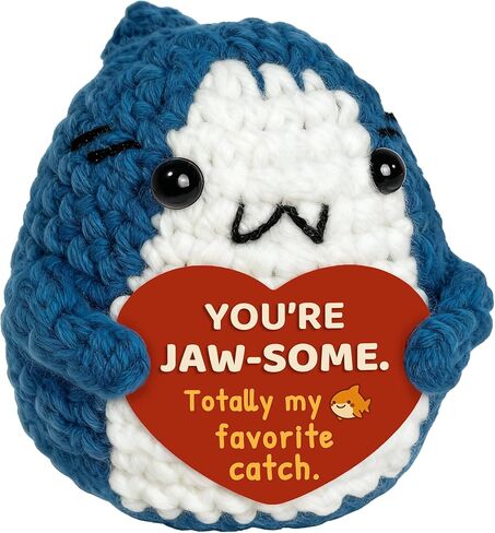 Romantic Shark Gift for Boyfriend Girlfriend, Funny Valentines Day Present for Him Her, Small Cute Crochet Shark with Heart Card in Kuwait