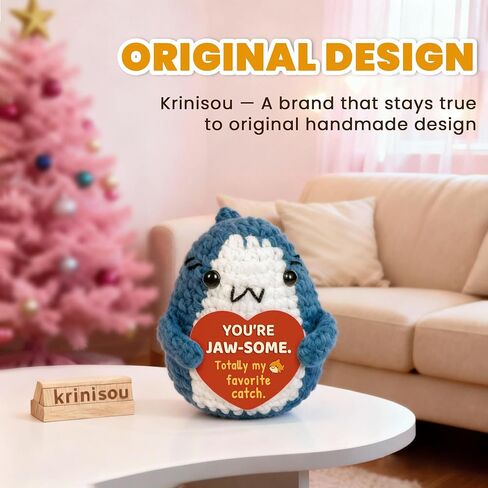 Romantic Shark Gift for Boyfriend Girlfriend, Funny Valentines Day Present for Him Her, Small Cute Crochet Shark with Heart Card in Kuwait