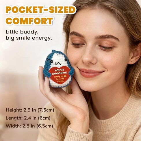 Romantic Shark Gift for Boyfriend Girlfriend, Funny Valentines Day Present for Him Her, Small Cute Crochet Shark with Heart Card in Kuwait