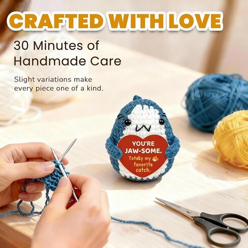 Romantic Shark Gift for Boyfriend Girlfriend, Funny Valentines Day Present for Him Her, Small Cute Crochet Shark with Heart Card in Kuwait