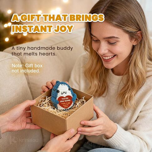 Romantic Shark Gift for Boyfriend Girlfriend, Funny Valentines Day Present for Him Her, Small Cute Crochet Shark with Heart Card in Kuwait