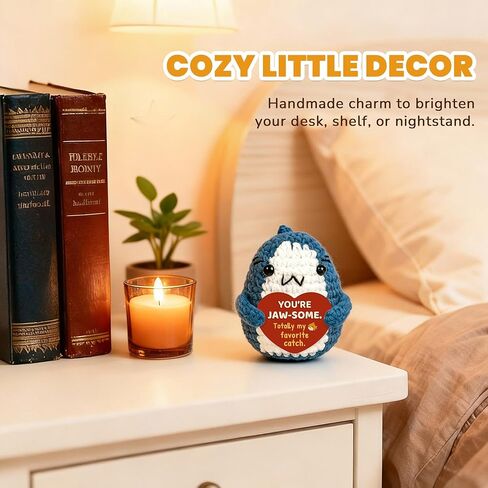 Romantic Shark Gift for Boyfriend Girlfriend, Funny Valentines Day Present for Him Her, Small Cute Crochet Shark with Heart Card in Kuwait