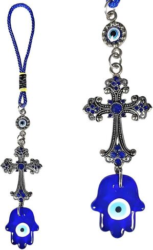 Evil Eye Crystal Cross Talisman Fatima's Holy Hand Pendant Decoration, Lucky Blue Evil Eye Hanging Ornament for Car, Home and Office for Protection and Blessing (1pc Water Droplet Evil Eye) in Saudi Arabia