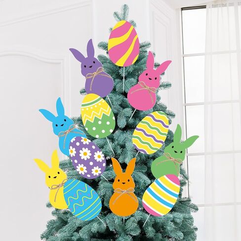 12 Pcs Easter Tree Topper Large Easter Bunny Tree Topper Bunny Decorative Tree Picks Easters Trees Ornaments Signs for Home Garden Lawn Spring Party Decor in Saudi Arabia