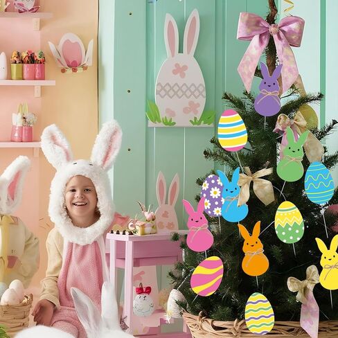 12 Pcs Easter Tree Topper Large Easter Bunny Tree Topper Bunny Decorative Tree Picks Easters Trees Ornaments Signs for Home Garden Lawn Spring Party Decor in Saudi Arabia
