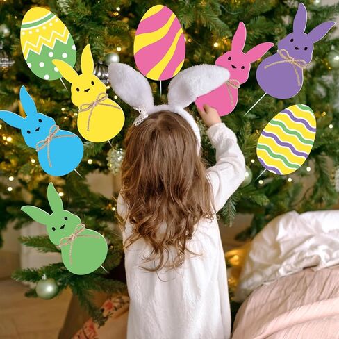 12 Pcs Easter Tree Topper Large Easter Bunny Tree Topper Bunny Decorative Tree Picks Easters Trees Ornaments Signs for Home Garden Lawn Spring Party Decor in Saudi Arabia