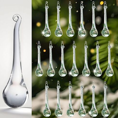 kanpura 20pcs Glass Raindrop Ornaments Glass Teardrop Hanging Ornaments Clear Chandelier Drop Pendant Decorations for Christmas Tree Winter Party Supplies (3 Inch) in Saudi Arabia