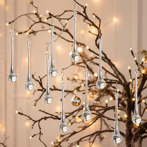 kanpura 20pcs Glass Raindrop Ornaments Glass Teardrop Hanging Ornaments Clear Chandelier Drop Pendant Decorations for Christmas Tree Winter Party Supplies (3 Inch) in Kuwait