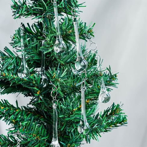 kanpura 20pcs Glass Raindrop Ornaments Glass Teardrop Hanging Ornaments Clear Chandelier Drop Pendant Decorations for Christmas Tree Winter Party Supplies (3 Inch) in Saudi Arabia