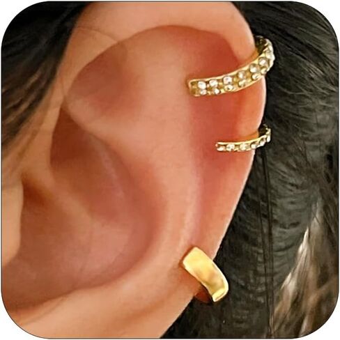 Gold Ear Cuff Earrings for Women Non Piercing 14K Gold Plated/Silver Cuff Clip On Cartilage Hoop Shining Cubic Zirconia Twisted Chain Ear Clip On Earring for Women Chunky Ear Cuffs Earrings in Kuwait