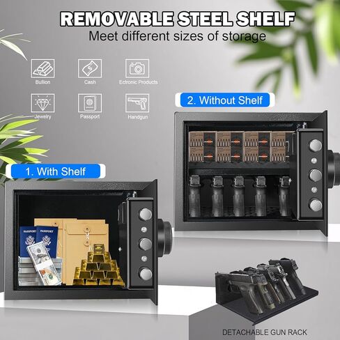 Biometric Fingerprint Safe with Quick Access & Smart LCD Monitor (Temp/Humidity/Battery). Electronic Keypad, Space-Saving Steel Security Box with Alarm, Removable Shelf & Gun Rack for Home/Office. in Kuwait