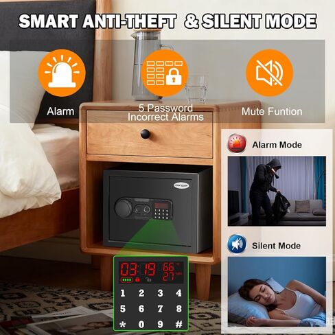 Biometric Fingerprint Safe with Quick Access & Smart LCD Monitor (Temp/Humidity/Battery). Electronic Keypad, Space-Saving Steel Security Box with Alarm, Removable Shelf & Gun Rack for Home/Office. in Kuwait