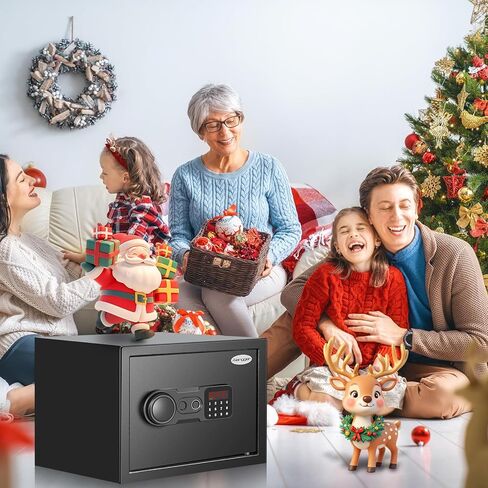 Biometric Fingerprint Safe with Quick Access & Smart LCD Monitor (Temp/Humidity/Battery). Electronic Keypad, Space-Saving Steel Security Box with Alarm, Removable Shelf & Gun Rack for Home/Office. in Kuwait