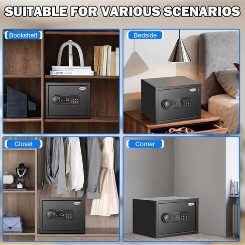 Biometric Fingerprint Safe with Quick Access & Smart LCD Monitor (Temp/Humidity/Battery). Electronic Keypad, Space-Saving Steel Security Box with Alarm, Removable Shelf & Gun Rack for Home/Office. in Kuwait