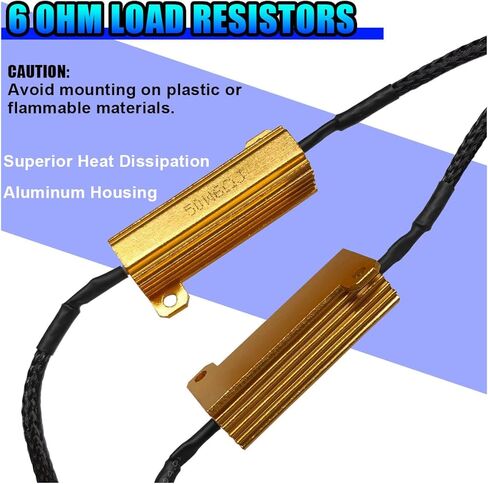 قطعتان من وحدة فك ترميز مقاومة LED للسيارة 3157 4157، مقاومات تحميل ضوء الفرامل 50 وات 6 أوم لإصلاح الفلاش الفائق، محول تسخير مصابيح الضباب ثنائي الفتيل للتحويل الخلفي LED ضوء إشارة الانعطاف (أسود) in Kuwait