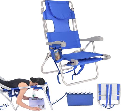 Ultimate Heavy Duty Folding Backpack Beach Chair for Adults with Face Hole and Foot Rest | Lay Flat, 5 Reclining Positions | Removable Insulated Cooler Pouch | 300 lbs Weight Capacity in Kuwait