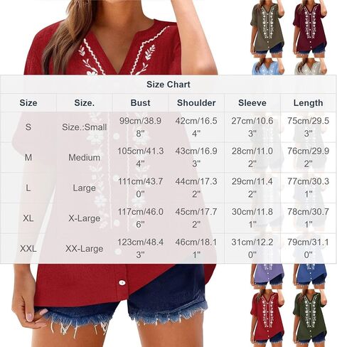 Summer Tops for Women 2026 Retro Embroidered V Neck Short Sleeve Shirts Summer Linen Blouses Beach Vacation Clothes in Saudi Arabia