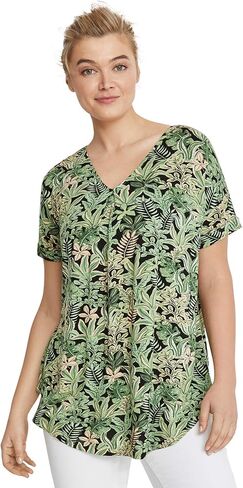 ellos Plus Size Stretch Knit V-Neck Short Sleeve Inverted Pleat Tunic in Saudi Arabia