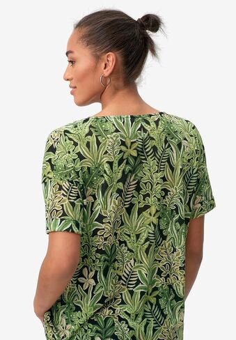 ellos Plus Size Stretch Knit V-Neck Short Sleeve Inverted Pleat Tunic in Saudi Arabia