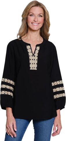 MULTIPLES Womens Clothing | Three Quarters Sleeve Band Neck Notch Neck Top | Dressy & Casual Clothing for Women in Saudi Arabia