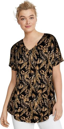ellos Plus Size Stretch Knit V-Neck Short Sleeve Inverted Pleat Tunic in Kuwait