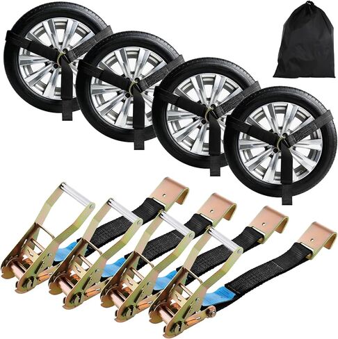 TLGREEN 4 Pack Car Tie Down Straps for Trailers - 2" x 10' -10,000LBS Break Strength Heavy Duty Ratchet Straps with Flat Hooks, for Hauling Truck, SUV, UTV, Motorcycle (Includes Storage Bag) Yellow in Kuwait