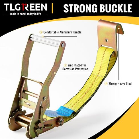 TLGREEN 4 قطع من أشرطة ربط السيارة للمقطورات - 2 بوصة × 10 أقدام - 10,000 رطل، أشرطة سقاطة شديدة التحمل مع خطافات مسطحة، لشاحنة النقل، وسيارات الدفع الرباعي، وUTV، والدراجات النارية (تتضمن حقيبة تخزين) أصفر in Kuwait