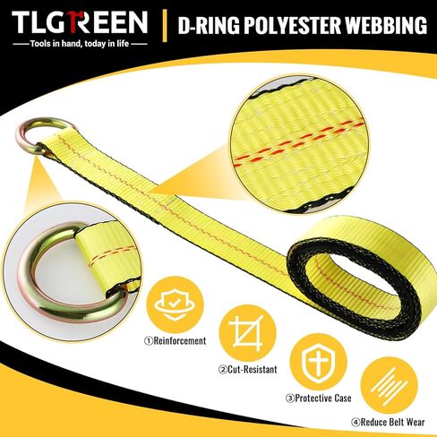 TLGREEN 4 قطع من أشرطة ربط السيارة للمقطورات - 2 بوصة × 10 أقدام - 10,000 رطل، أشرطة سقاطة شديدة التحمل مع خطافات مسطحة، لشاحنة النقل، وسيارات الدفع الرباعي، وUTV، والدراجات النارية (تتضمن حقيبة تخزين) أصفر in Kuwait