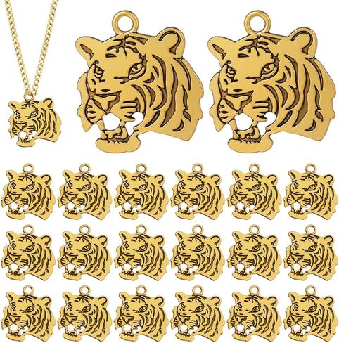 SUPVOX Tiger Head Charm DIY Pendant Jewelry Making Accessories for Necklace Bracelet Crafts (Golden) 30pcs in Saudi Arabia