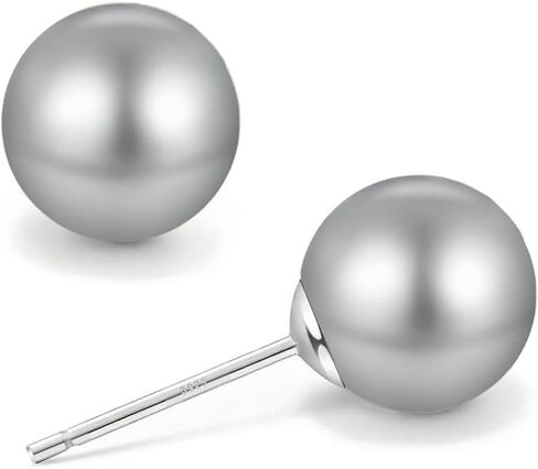 925 فضة قرط الاذن المرصع جولة اللؤلؤ أقراط مجموعة مجوهرات للنساء، 8MM / 10MM / 12MM in Kuwait