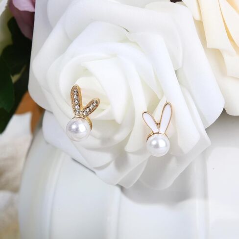 Cute Bunny Rabbit Easter Earrings for Women, Trendy Statement Bunny Pearl Stud Earrings, Easter Outfits & Shirt Accessories for Women in Saudi Arabia